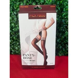 NWT Pickyboo Classic Queen Pantyhose Leopard Print Lace Trim Tights Plus Size
